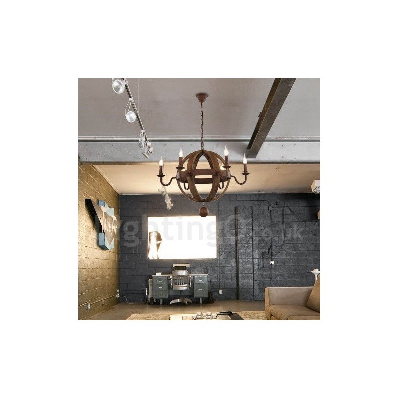 Landhaus Vintage Holz 6 Licht Kronleuchter Lampe Licht