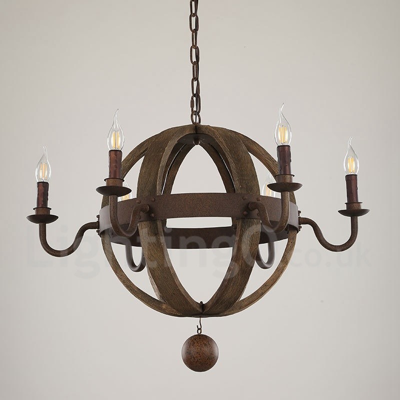 Landhaus Vintage Holz 6 Licht Kronleuchter Lampe Licht