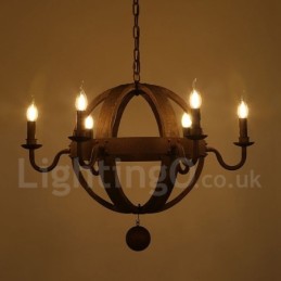 Landhaus Vintage Holz 6 Licht Kronleuchter Lampe Licht
