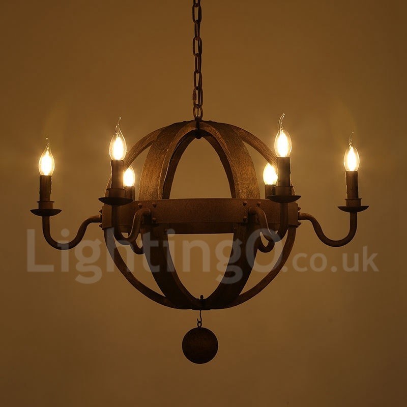 Landhaus Vintage Holz 6 Licht Kronleuchter Lampe Licht