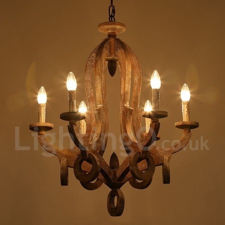 Landhaus Holz Vintage 6 Licht Einstufiger Kronleuchter Licht Holz Lampe Landhaus Holz Vintage 6 Licht Einstufiger Kronleuchter Licht Holz Lampe