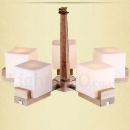 Moderne zeitgenössische 5-flammige einstöckige Kronleuchterlampe aus Holz