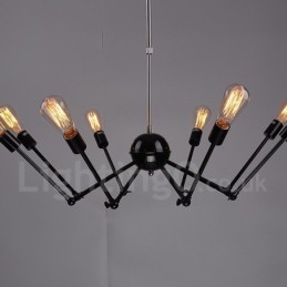 Schwarzes Retro Vintage Metall 8 Licht Single Tier Kronleuchter Licht