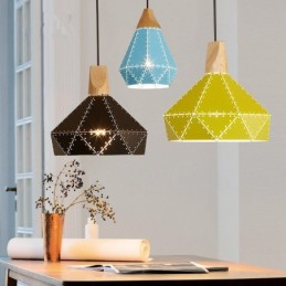 Moderne Pendelleuchte aus Metall mit 1 Licht, Holz