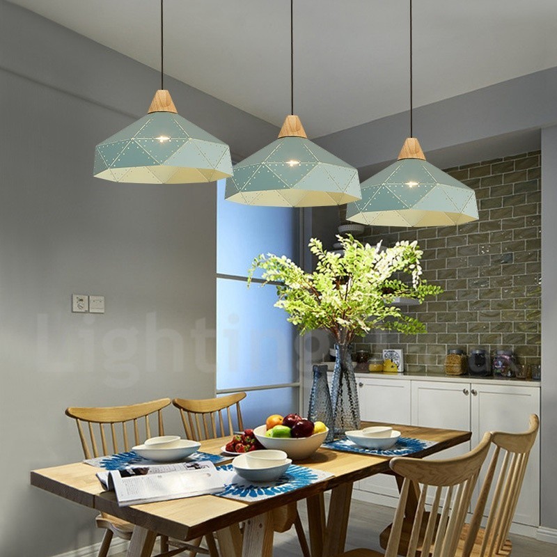 Moderne Pendelleuchte aus Metall mit 1 Licht, Holz