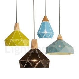 Moderne Pendelleuchte aus Metall mit 1 Licht, Holz