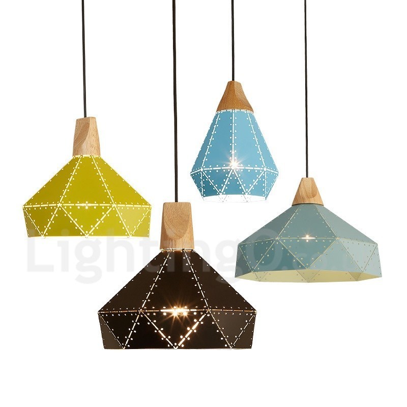 Moderne Pendelleuchte aus Metall mit 1 Licht, Holz