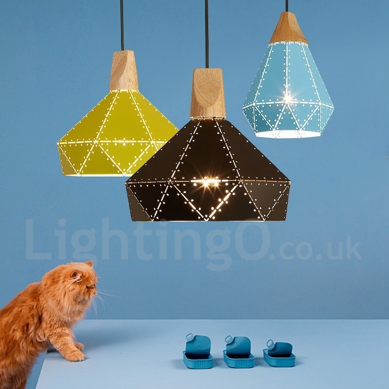 Moderne Pendelleuchte aus Metall mit 1 Licht, Holz