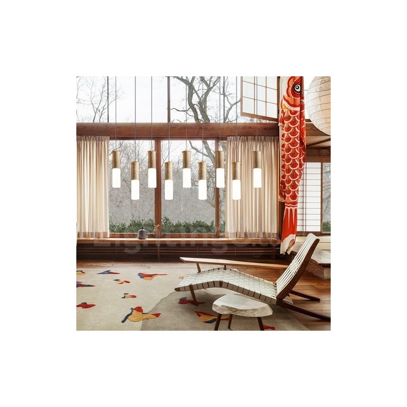 Moderne zeitgenössische 9-flammige Pendelleuchte aus Holz