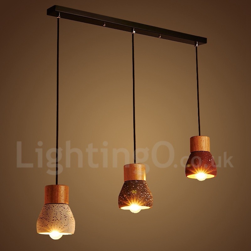 Moderne zeitgenössische 1 Licht Holz Concrte Pendelleuchte