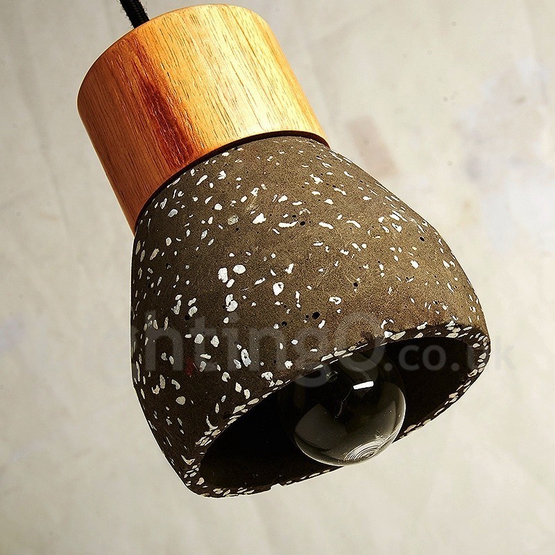 Moderne zeitgenössische 1 Licht Holz Concrte Pendelleuchte