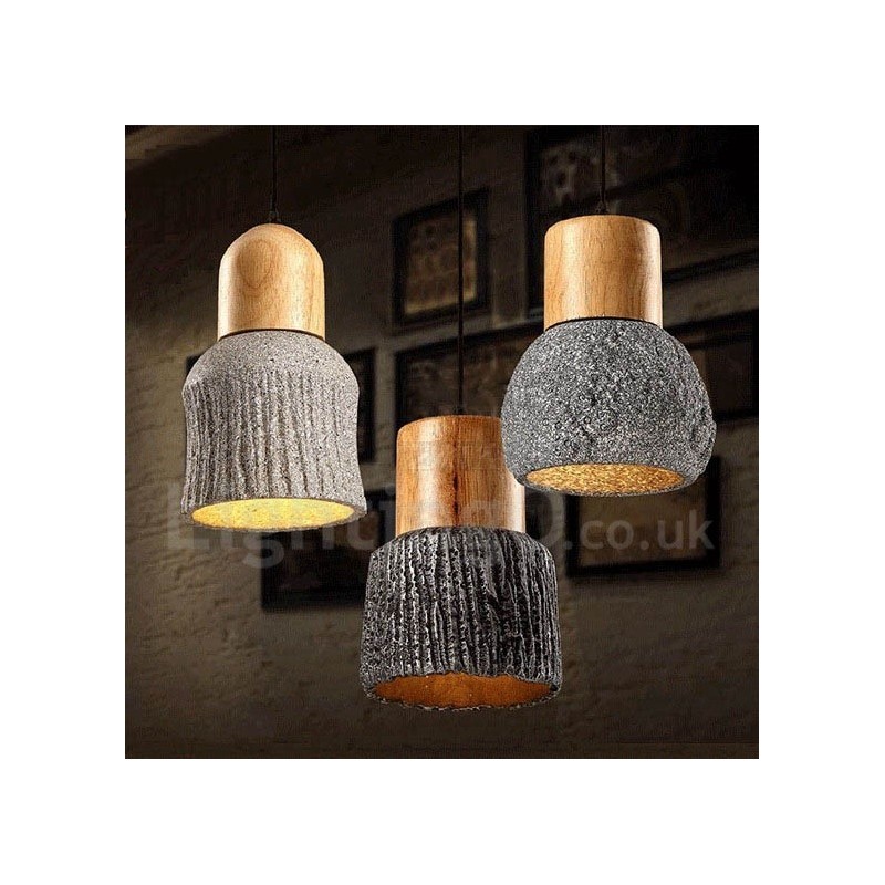 Retro Vintage Holz Beton Pendelleuchte