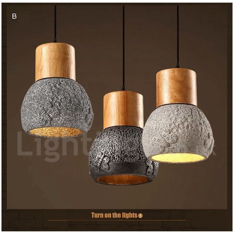 Retro Vintage Holz Beton Pendelleuchte