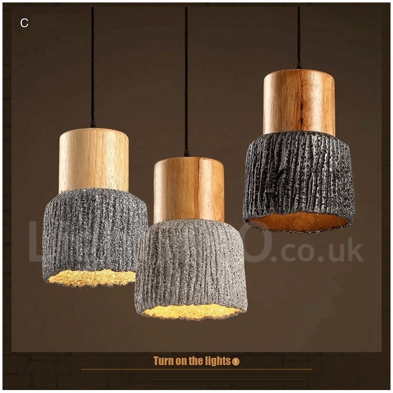 Retro Vintage Holz Beton Pendelleuchte