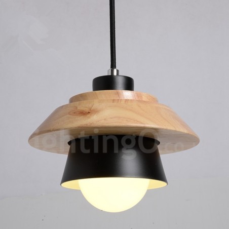 Pendelleuchte aus Metall und Holz mit 1 Licht Pendelleuchte aus Metall und Holz mit 1 Licht