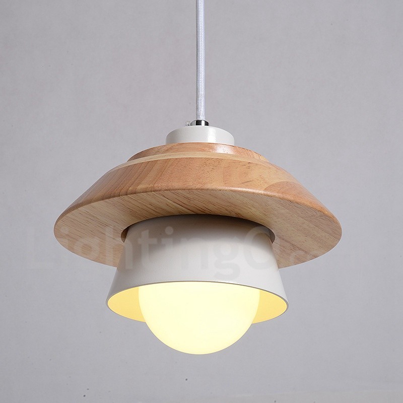 Pendelleuchte aus Metall und Holz mit 1 Licht