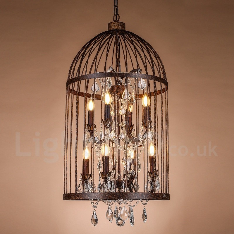 Retro Vintage Metall 8 Licht Vogelkäfig Pendelleuchte