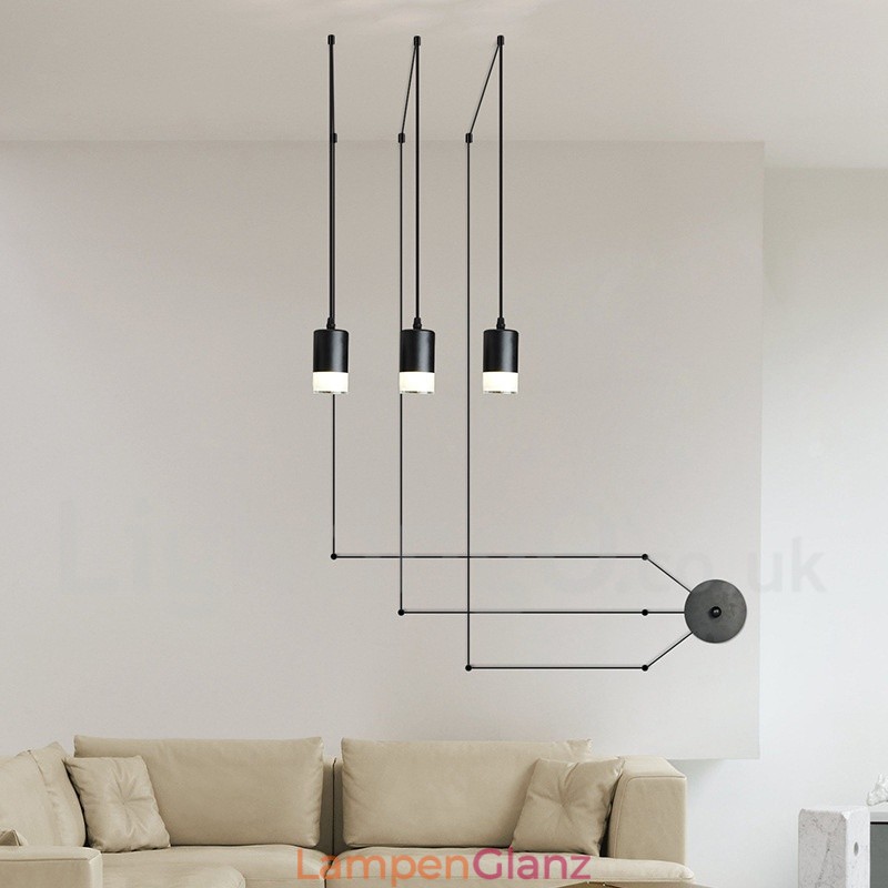 Für 3-flammige schwarze Pendelleuchte mit Glasschirm