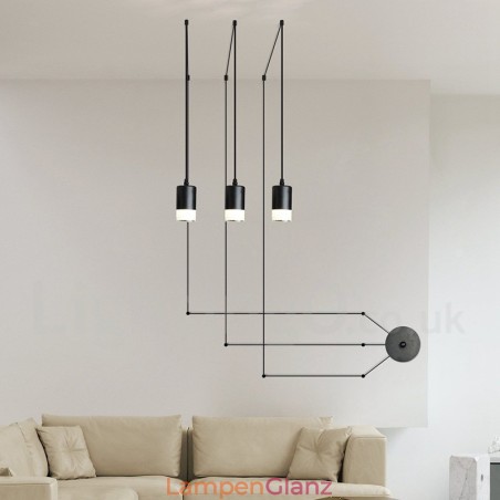 Für 3-flammige schwarze Pendelleuchte mit Glasschirm