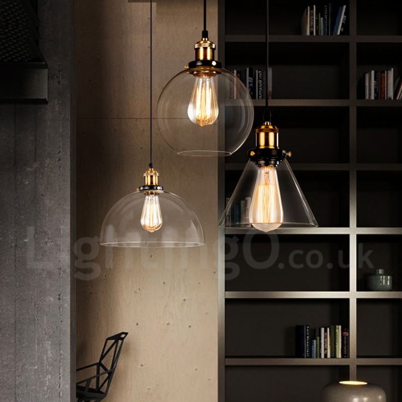 Retro Vintage Pendelleuchte mit Glasschirm Lampe