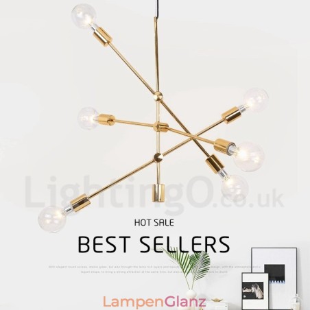 6-flammiger Kupfer-Kronleuchter mit Glasschirm