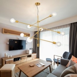 6-flammiger Kupfer-Kronleuchter mit Glasschirm