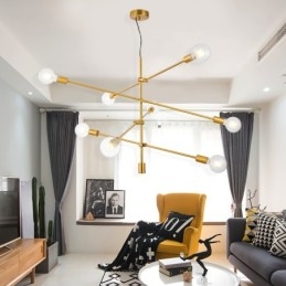 6-flammiger Kupfer-Kronleuchter mit Glasschirm