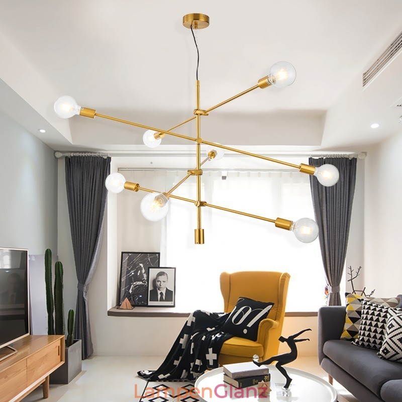 6-flammiger Kupfer-Kronleuchter mit Glasschirm