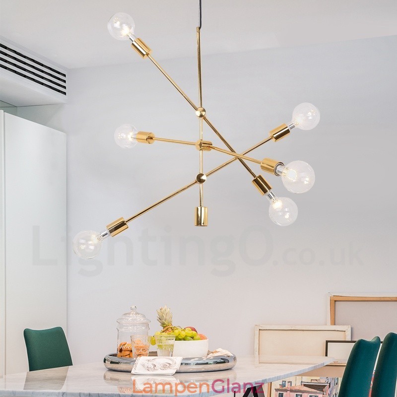 6-flammiger Kupfer-Kronleuchter mit Glasschirm