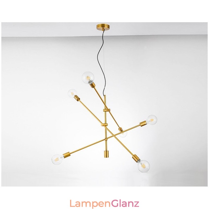 6-flammiger Kupfer-Kronleuchter mit Glasschirm