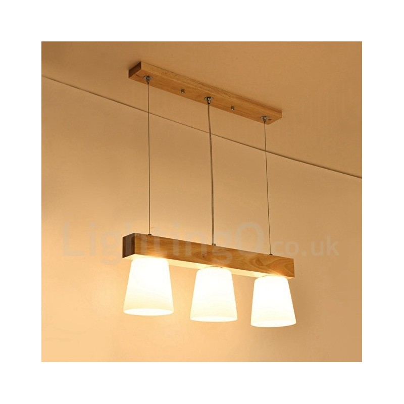 Moderne Pendelleuchte aus Holz mit 3 Lichtern