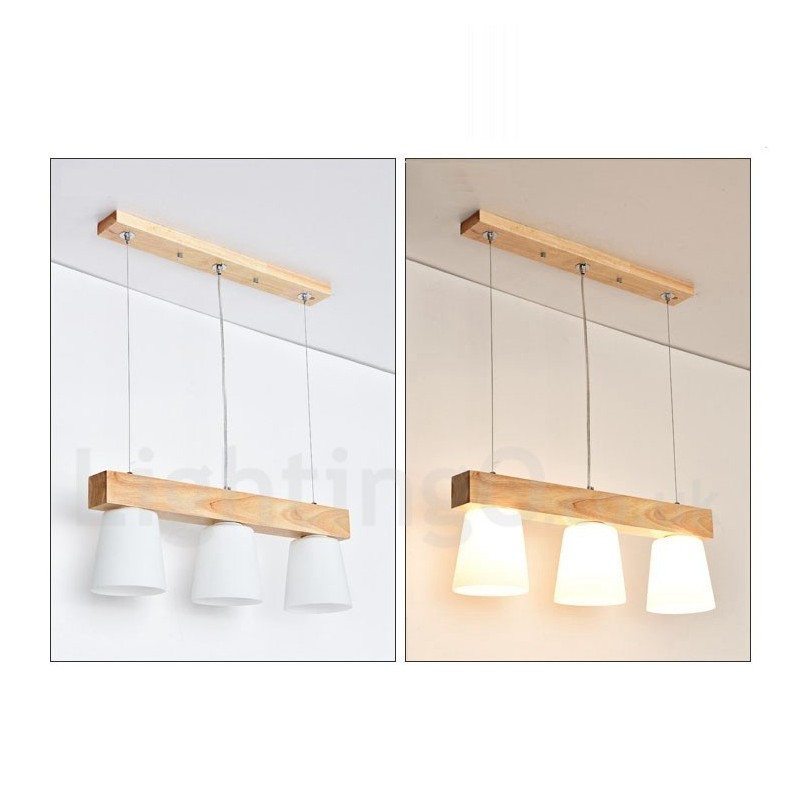 Moderne Pendelleuchte aus Holz mit 3 Lichtern
