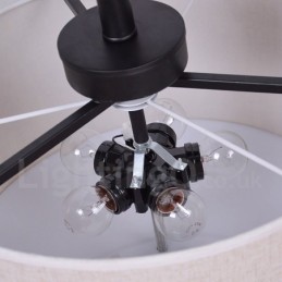 Rustikale Pendelleuchte „Lodge“ aus Metall im Trommelstil mit Stoffschirm