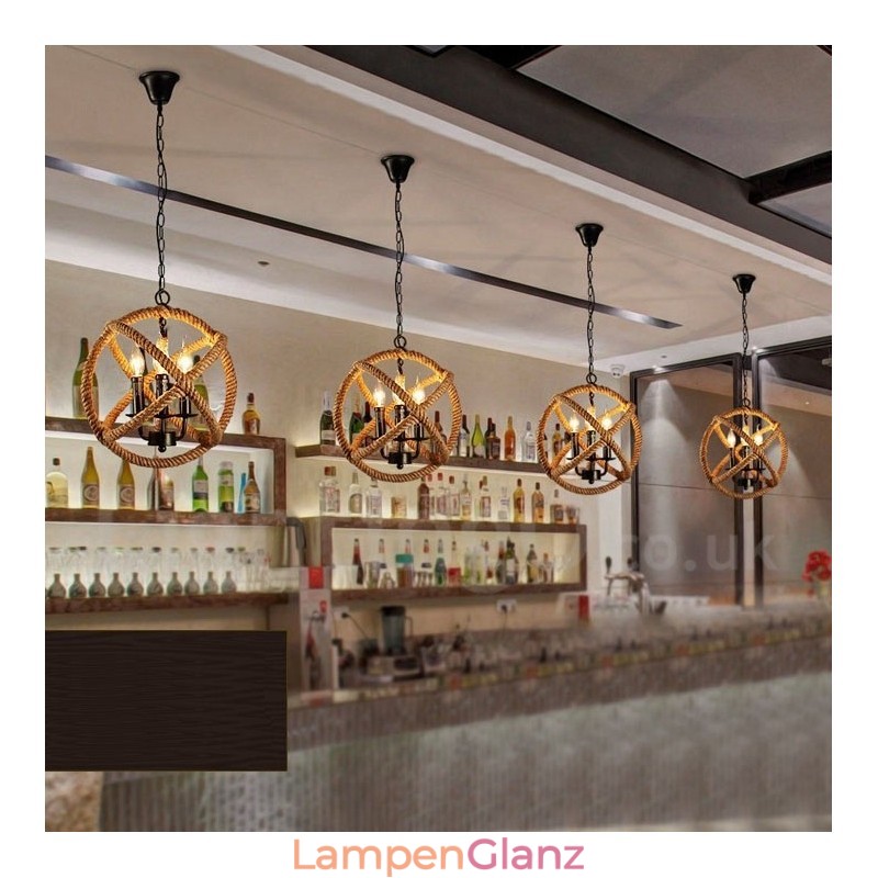 Country Hanfseil 3-flammige Vintage Pendelleuchte