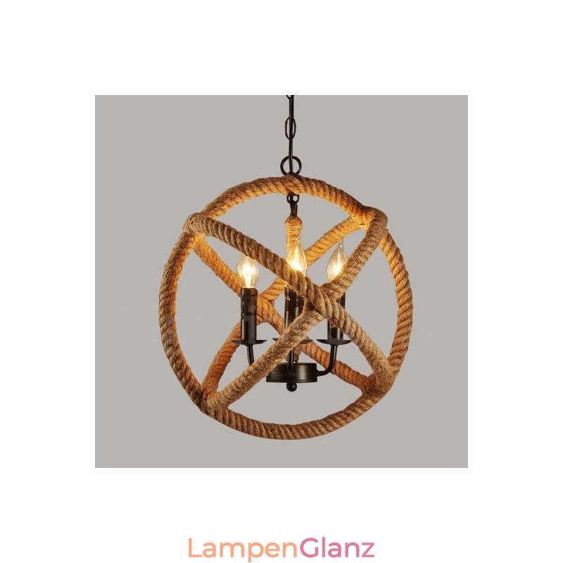 Country Hanfseil 3-flammige Vintage Pendelleuchte