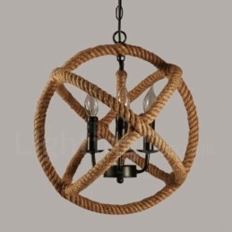 Country Hanfseil 3-flammige Vintage Pendelleuchte