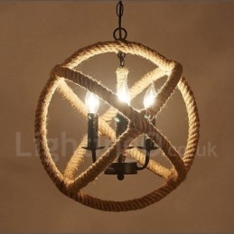 Country Hanfseil 3-flammige Vintage Pendelleuchte