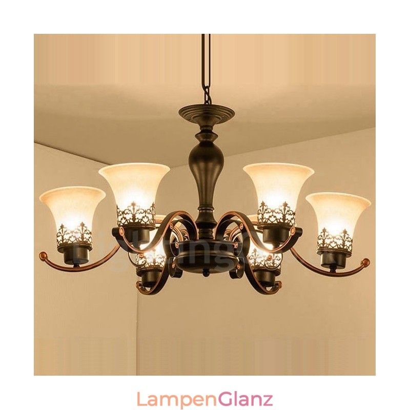 Rustikaler, integrierter Kronleuchter aus Metall mit 6 Lichtern im Lodge-Stil