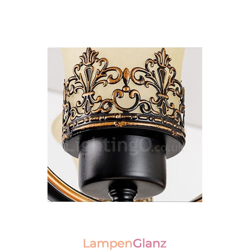 Rustikaler, integrierter Kronleuchter aus Metall mit 6 Lichtern im Lodge-Stil