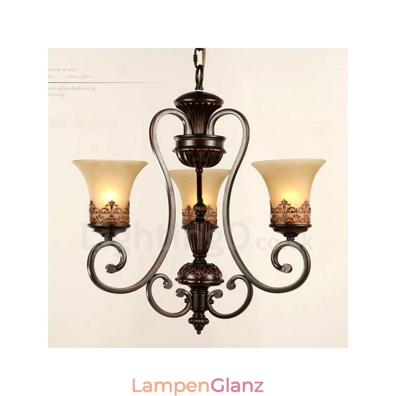 Rustikaler, integrierter Kronleuchter aus Metall mit 3 Lichtern im Lodge-Stil