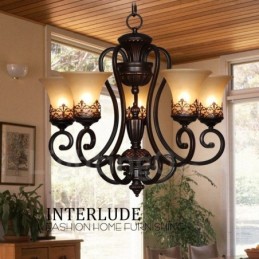 Rustikaler, integrierter Kronleuchter aus Metall mit 5 Lichtern im Lodge-Stil