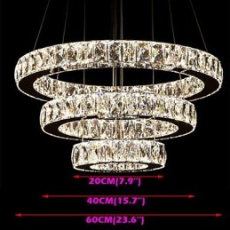 Pendelleuchte Moderne Beleuchtung Warmweiß Drei Ringe D204060 Transparent K9 Große Kristall Deckenleuchten