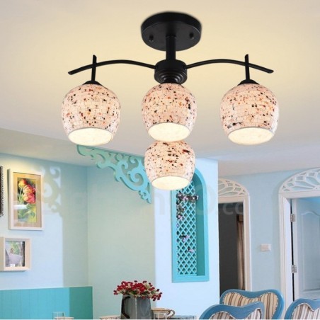 Integrierter Kronleuchter im mediterranen Stil mit 4 Lichtern und Glasschirm Integrierter Kronleuchter im mediterranen Stil mit 4 Lichtern und Glasschirm