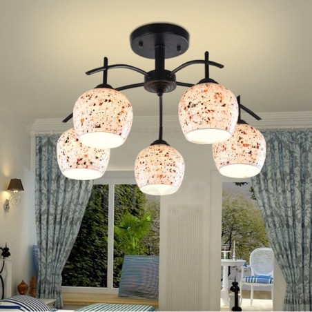 Integrierter Kronleuchter im mediterranen Stil mit 5 Lichtern und Glasschirm Integrierter Kronleuchter im mediterranen Stil mit 5 Lichtern und Glasschirm