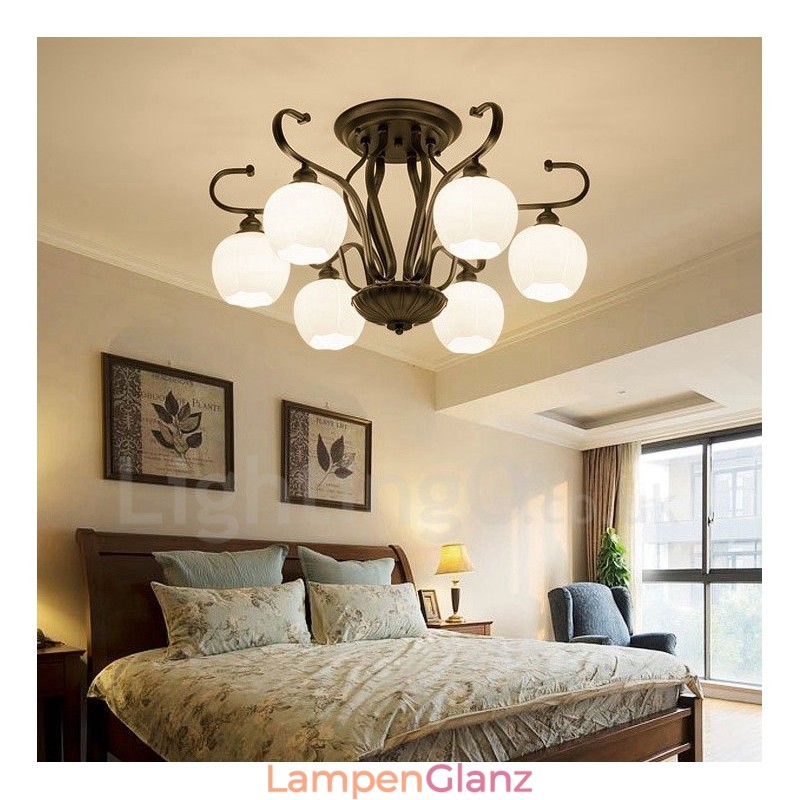 Rustikaler integrierter Kronleuchter mit 6 Lichtern im Lodge-Stil