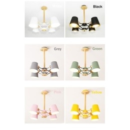 Kronleuchter aus Metall mit 4 Lichtern, mehrfarbig, Macaron-Holz, Vintage-Malerei