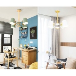 Kronleuchter aus Metall mit 4 Lichtern, mehrfarbig, Macaron-Holz, Vintage-Malerei