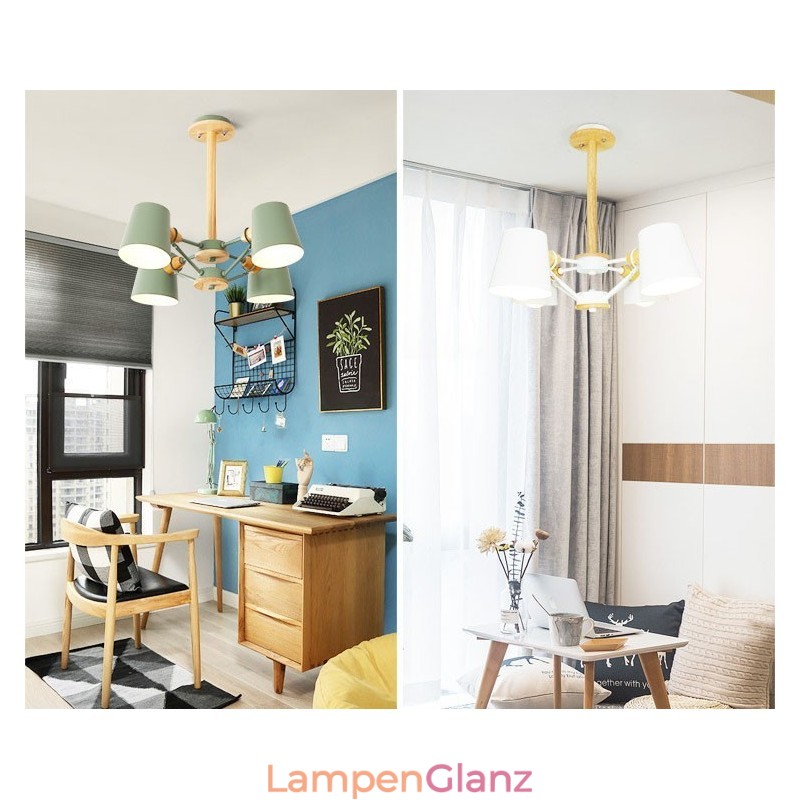 Kronleuchter aus Metall mit 4 Lichtern, mehrfarbig, Macaron-Holz, Vintage-Malerei