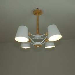 Kronleuchter aus Metall mit 4 Lichtern, mehrfarbig, Macaron-Holz, Vintage-Malerei