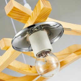 Hängeleuchte „Lodge“ aus rustikalem Holz mit 4 Lichtern und Glasschirm